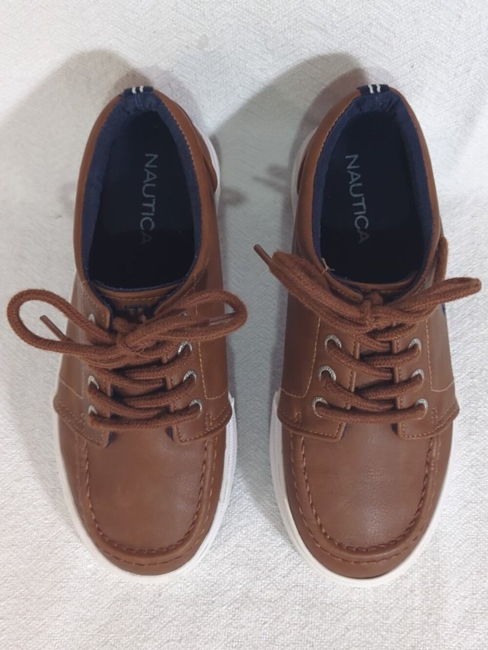 Nautica Boys Brown Faux Leather Moc Toe Sneakers Casual Boat Shoes - Size 1